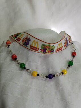 Statement handmade two rows choker necklace with McDonald's patterned ribbon